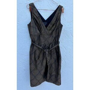 Shani Womens Sleeveless V Neck Pleated Belted Floral Midi Dress Brown Sz 12
